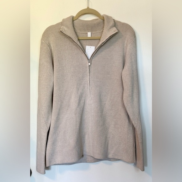 NEW Zella Après Ski Half Zip Ribbed Ivory Merino Wool-Blend Sweater- Size XXL - Picture 5 of 11